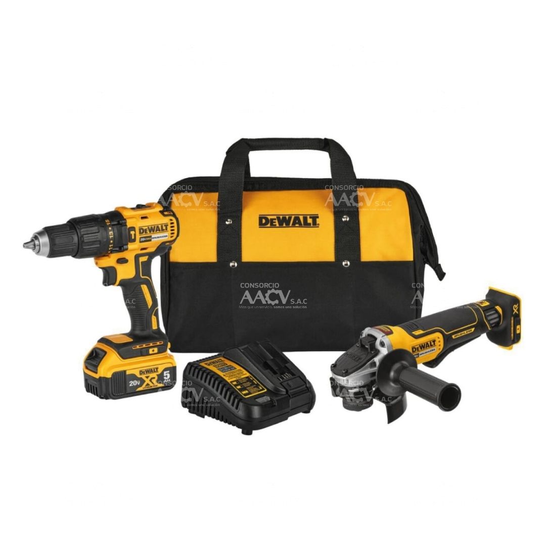 Taladro Percutor 1/2" + Esmeril Angular 4 1/2" + 1 Bat 5.0Ah Atomic Dewalt