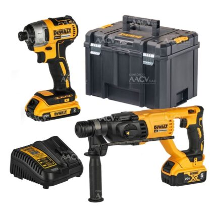 Rotomartillo Sds-Plus 2.6J + Atornillador de Impacto 1/4" 20V + 2 Bat + Caja de Herramientas Dewalt