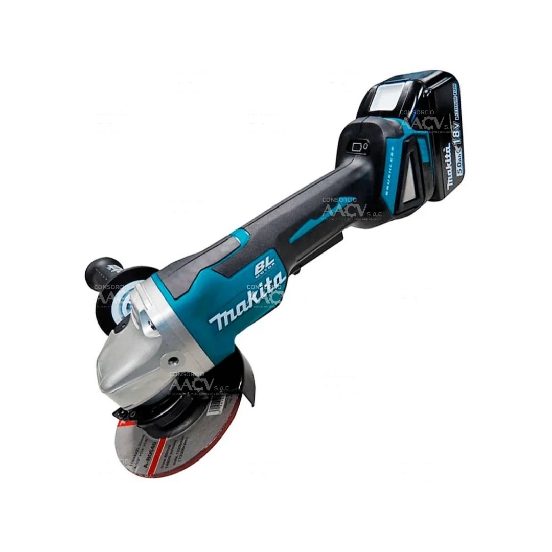 Amoladora Angular 4 1/2" 18V LXT BL + 2 Bat 5.0 Ah + Cargador + Macpak Makita - Imagen 2
