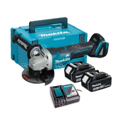 Amoladora Angular 4 1/2" 18V LXT BL + 2 Bat 5.0 Ah + Cargador + Macpak Makita